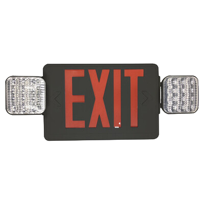 EiKO Exit Sign and Emergency LED Light Combo Black Housing Red  