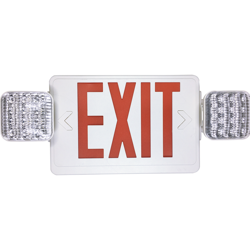 EiKO Exit Sign and Emergency LED Light Combo White Housing Red  