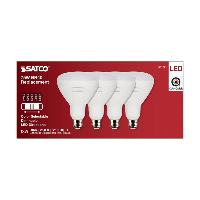 Satco 13 Watt LED BR40 Color Selectable Light Bulb 2700/3000/3500/4000/5000K - 4 Pack   