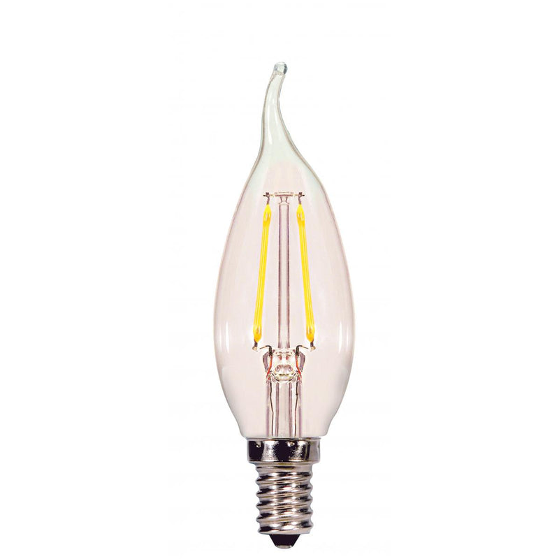 Satco 2.5 Watt Clear LED Flametip Filament Light Bulb E12 Candelabra Base 2700K Warm White  