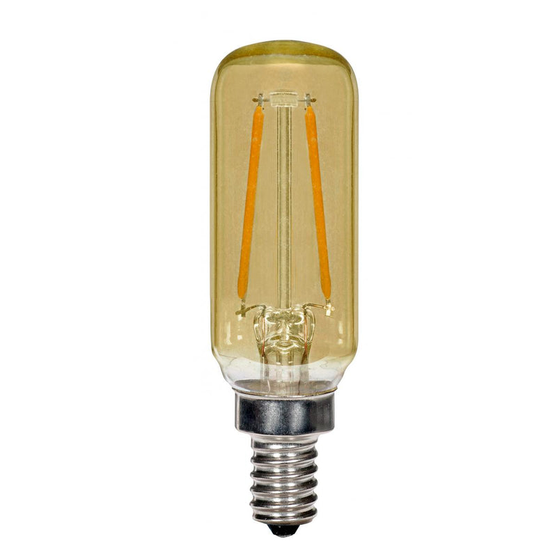 Satco 2.5 Watt Amber T6 Tubular LED Filament Bulb E12 Candelabra Base 2000K Soft White  