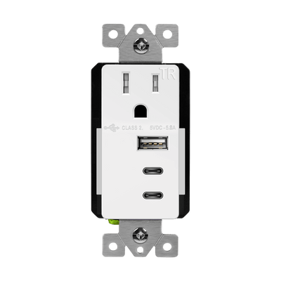 Enerlites 15A Tamper Resistant Interchangeable Dual Type C and Type A USB Charger Receptacle