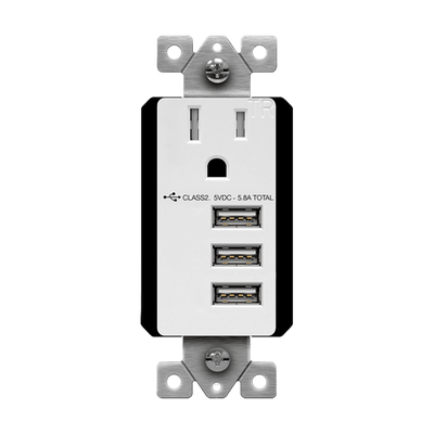 Enerlites 15A Tamper Resistant Interchangeable Three Type A USB Charger Receptacle