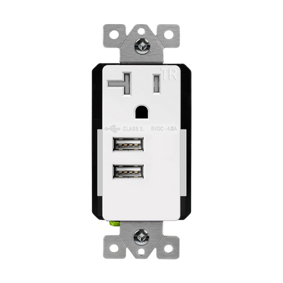 Enerlites 20A Tamper Resistant Interchangeable Dual Type A USB Charger Receptacle