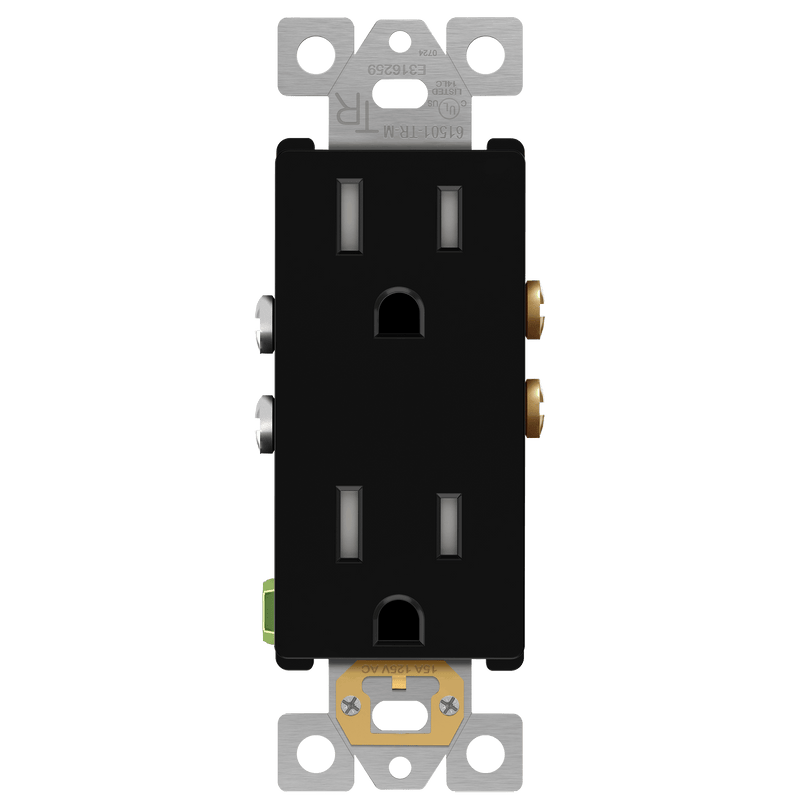 Enerlites 15A Matte Tamper Resistant Self Grounding Duplex Decorator Receptacle Black