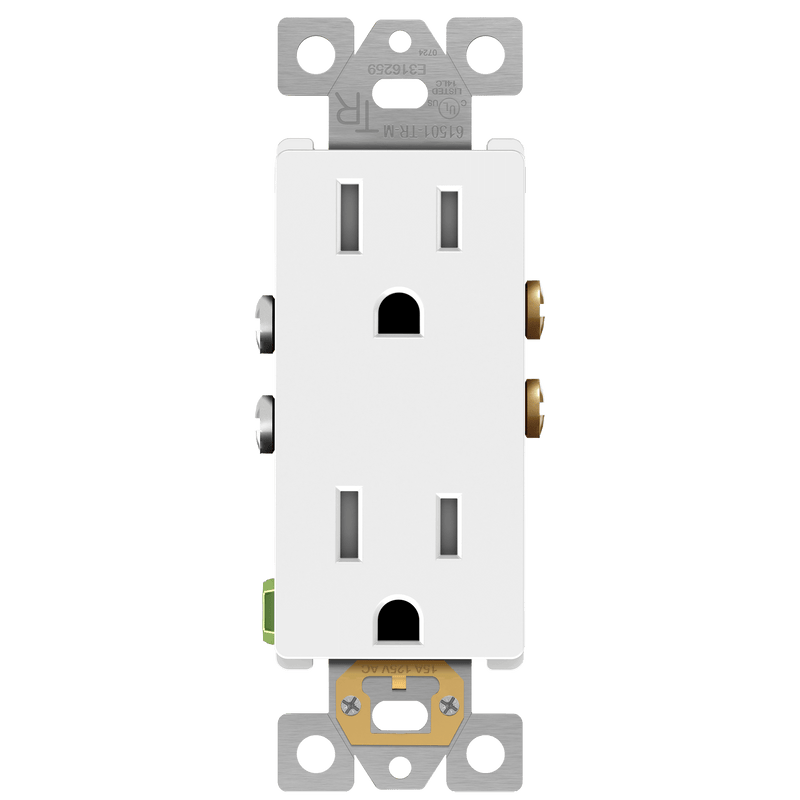 Enerlites 15A Matte Tamper Resistant Self Grounding Duplex Decorator Receptacle White