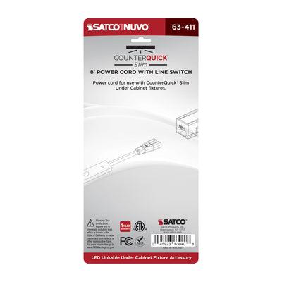 Satco 8 Foot Line Switch and Power Cord for Satco|Nuvo CounterQuick Slim Series