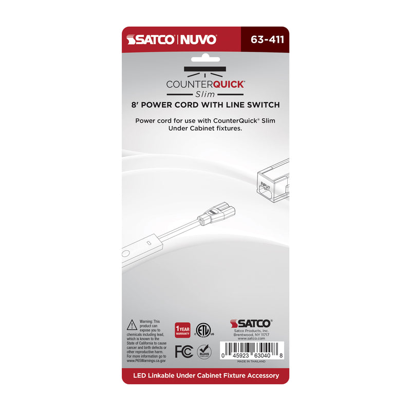 Satco 8 Foot Line Switch and Power Cord for Satco|Nuvo CounterQuick Slim Series