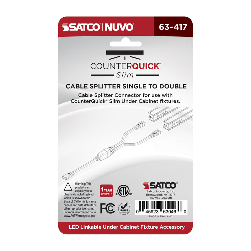 Satco Cable Splitter Single to Double for Satco|Nuvo CounterQuick Slim Series