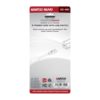 Satco 8 Foot Line Switch and Power Cord for Satco|Nuvo CounterQuick Slim Series