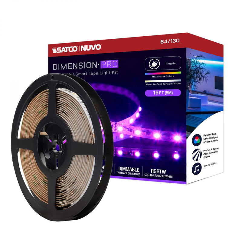 Satco 18 Watt 16 Foot PRO RGBTW Indoor Plug In LED Smart Tape Lighting   