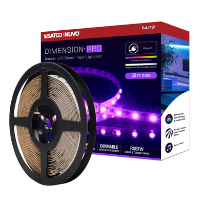Satco 30 Watt 32 Foot PRO RGBTW Indoor Plug In LED Smart Tape Lighting   