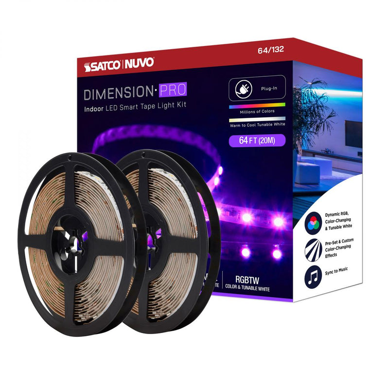 Satco 68 Watt 64 Foot PRO RGBTW Indoor Plug In LED Smart Tape Lighting   