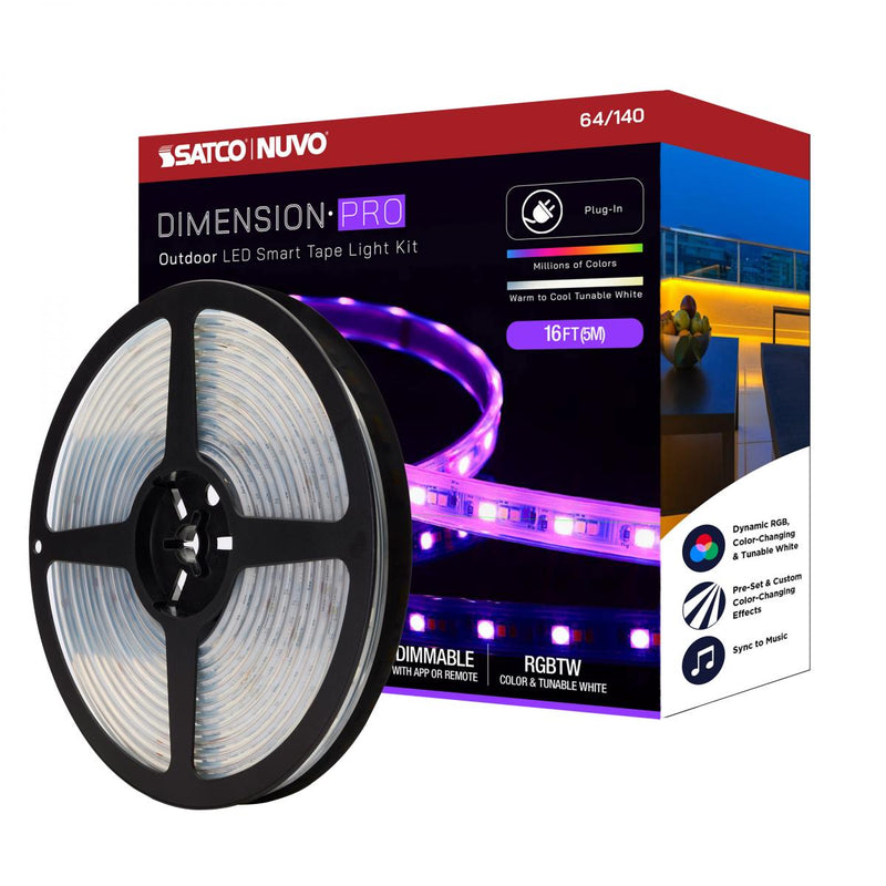 Satco 18 Watt 16 Foot PRO RGBTW Outdoor Plug In LED Smart Tape Lighting   