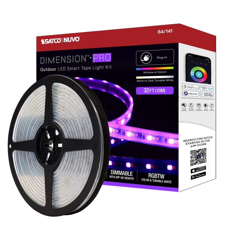 Satco 30 Watt 32 Foot PRO RGBTW Outdoor Plug In LED Smart Tape Lighting   