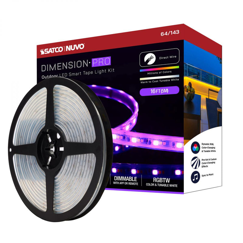 Satco 20 Watt 16 Foot PRO RGBTW Outdoor Direct Wired LED Smart Tape Lighting   