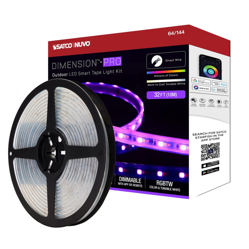 Satco 33 Watt 32 Foot PRO RGBTW Outdoor Direct Wired LED Smart Tape Lighting   