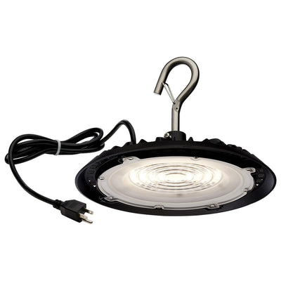 Satco 8 Inch 60 Watt Round LED Hi-Pro Shop Light Fixture - 6 Foot Cord and Plug Included 3000K Warm White Black 