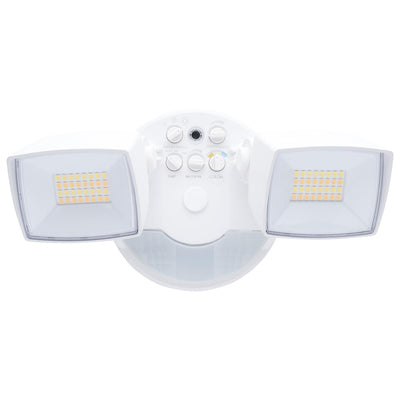 Satco 17/25 Watt Dual Head LED Selectable Flood Light With Night Light 3000/4000/5000K Selectable White 