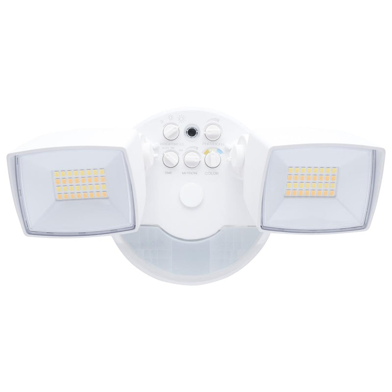 Satco 17/25 Watt Dual Head LED Selectable Flood Light With Night Light 3000/4000/5000K Selectable White 