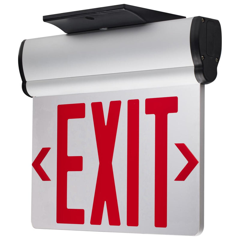 Satco Dual Mirrored Battery Back Up Surface Mount LED Edge-Lit Exit Sign Red  