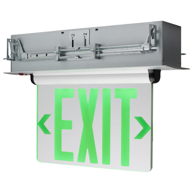 Satco Dual Mirrored Battery Back Up Recessed Mount LED Edge-Lit Exit Sign Green  
