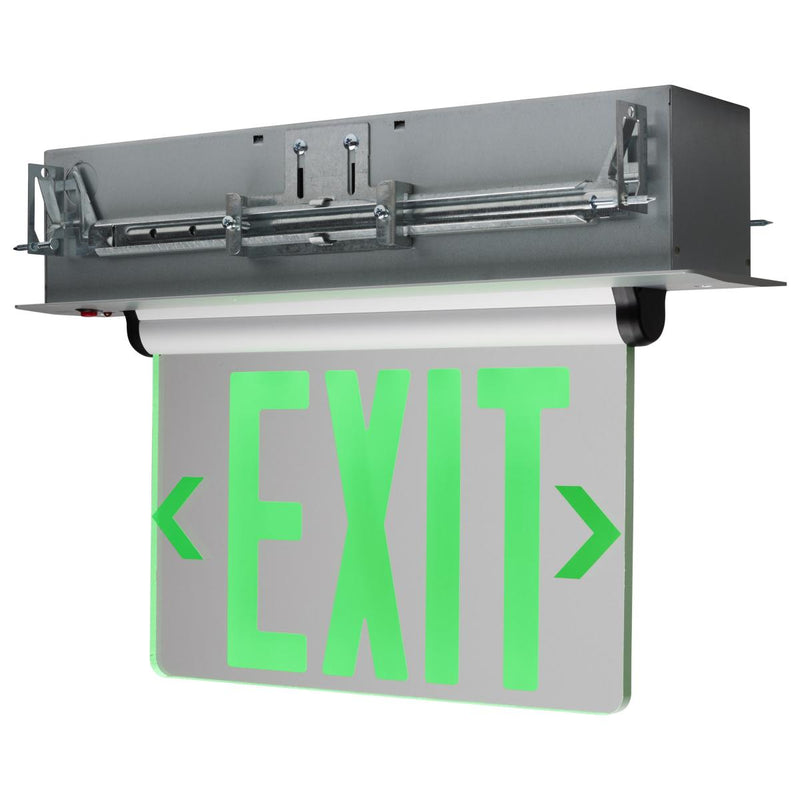 Satco Single Clear Battery Back Up Recessed Mount LED Edge-Lit Exit Sign Green  