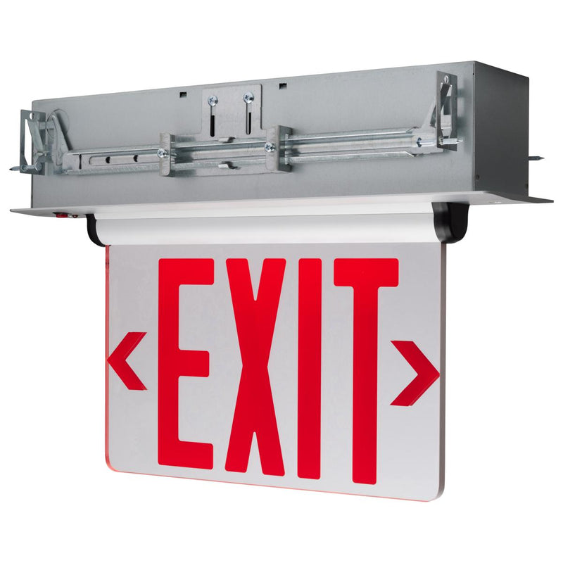 Satco Dual Mirrored Battery Back Up Recessed Mount LED Edge-Lit Exit Sign Red  