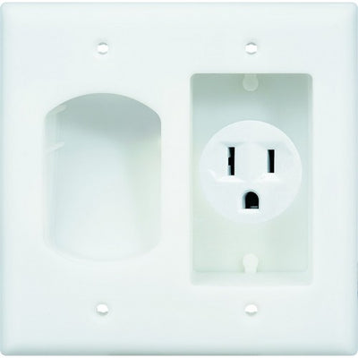 Morris Products Two Gang Low Voltage Cable Plate With Recessed Receptacle   