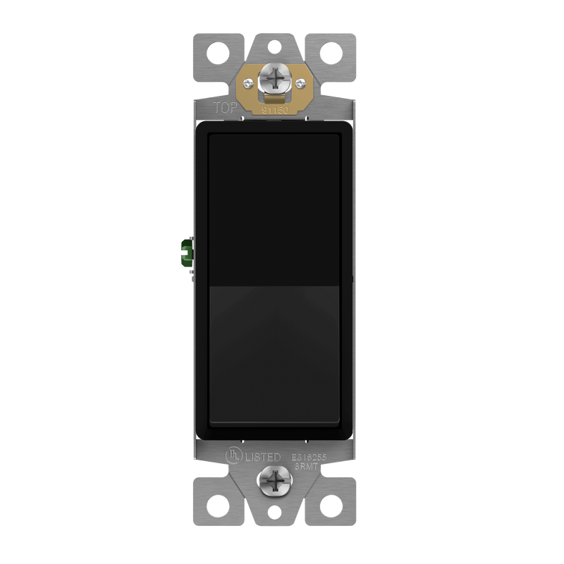 Enerlites Residential Grade Matte AC Quiet Push In Side Wired Single Pole Decorator Switch Black