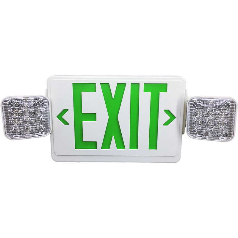 EiKO Exit Sign and Emergency LED Light Combo White Housing Green  