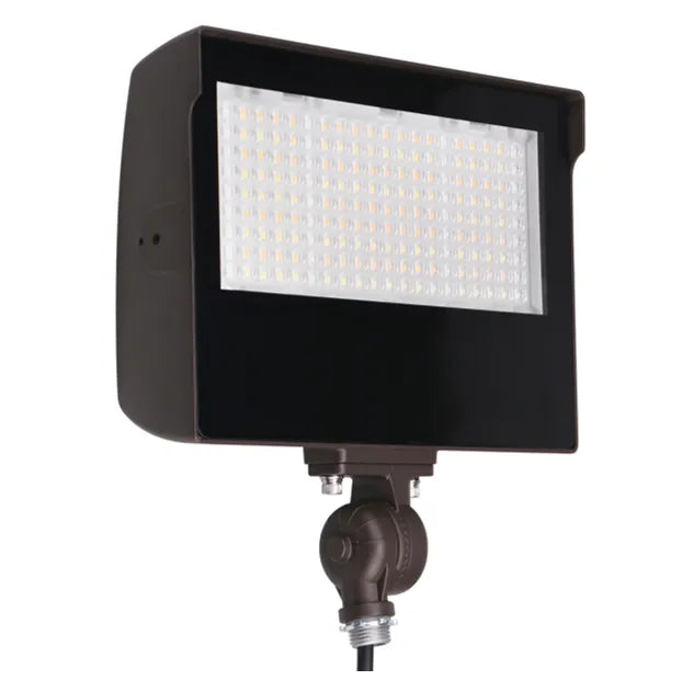 Halco Lighting Technologies 50/60/80 Watt Adjustable Beam Angle 120-277V 0-10V Dimming LED Flood Light with Photocell 3000K/4000K/5000K Selectable Bronze