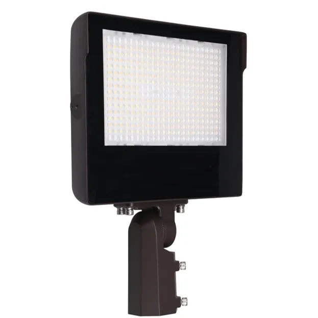 Halco Lighting Technologies 100/125/150 Watt Adjustable Beam Angle 277-480V 0-10V Dimming LED Flood Light with NEMA 3-Pin Receptacle 3000K/4000K/5000K Selectable Bronze