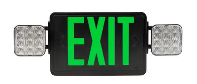 Keystone Technologies Single or Double Facing Dual Head LED Exit Combo with Switchable Red or Green Lettering Black
