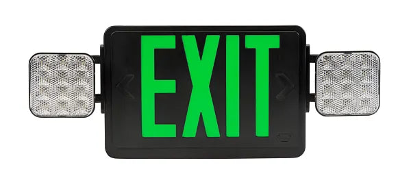Keystone Technologies Single or Double Facing Dual Head LED Exit Combo with Switchable Red or Green Lettering Black
