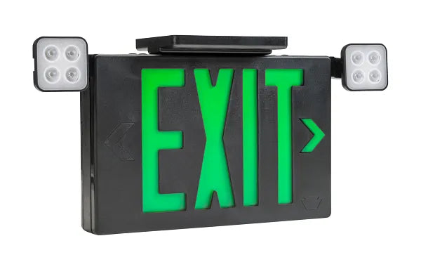 Keystone Technologies Dual Head Single or Double Facing LED Exit Combo with Switchable Red or Green Lettering