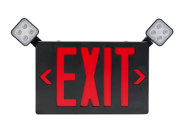 Keystone Technologies Dual Head Single or Double Facing LED Exit Combo with Switchable Red or Green Lettering Black