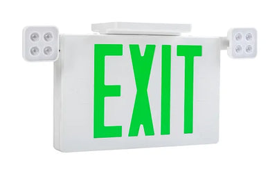 Keystone Technologies Dual Head Single or Double Facing LED Exit Combo with Switchable Red or Green Lettering