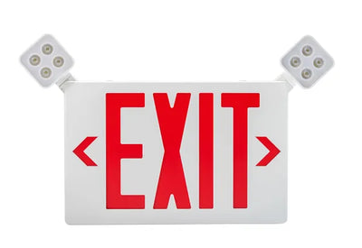 Keystone Technologies Dual Head Single or Double Facing LED Exit Combo with Switchable Red or Green Lettering White
