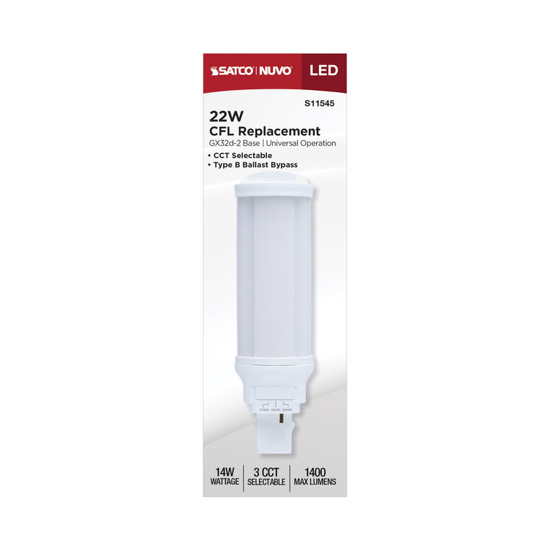 Satco 14 Watt Color selectable LED PL Lamp GX32d-2 Base 2700K/4000K/5000K