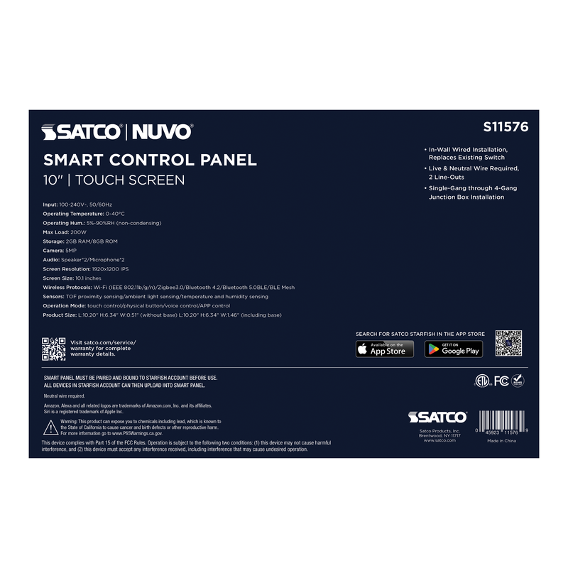 Satco 10 Inch Starfish In-Wall Wired Touch Screen