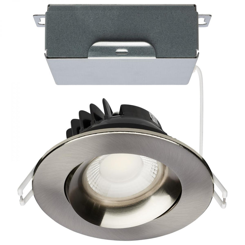 Satco 3-1/2 Inch 12 Watt Round LED Architectural Gimbal Downlight Fixture Selectable Brushed Nickel