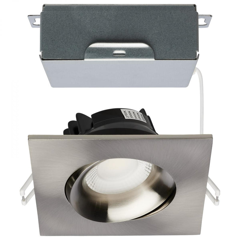 Satco 3-1/2 Inch 12 Watt Square LED Architectural Gimbal Downlight Fixture Selectable Brushed Nickel