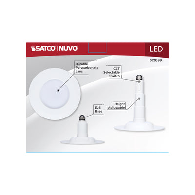 Satco 5/6 Inch 12 Watt Watt QuickTrim LED Retrofit Downlight 2700K/3000K/3500K/4000K/5000K 2-Pack
