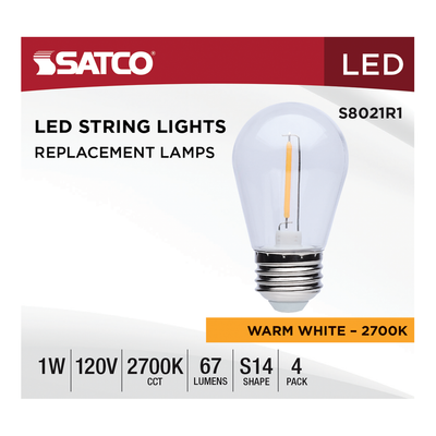 Satco LED Indoor/Outdoor Wet Location Rated String Lights Glass Replacement Lamp 4-Pack