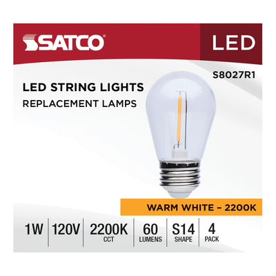 Satco LED Indoor/Outdoor Wet Location Rated String Lights Plastic Replacement Lamp 4-Pack