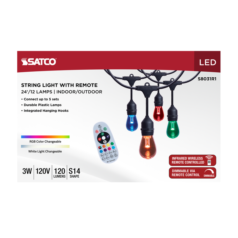 Satco LED Indoor/Outdoor String Lights with Remote Control
