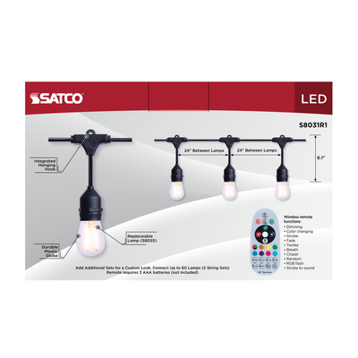 Satco LED Indoor/Outdoor String Lights with Remote Control