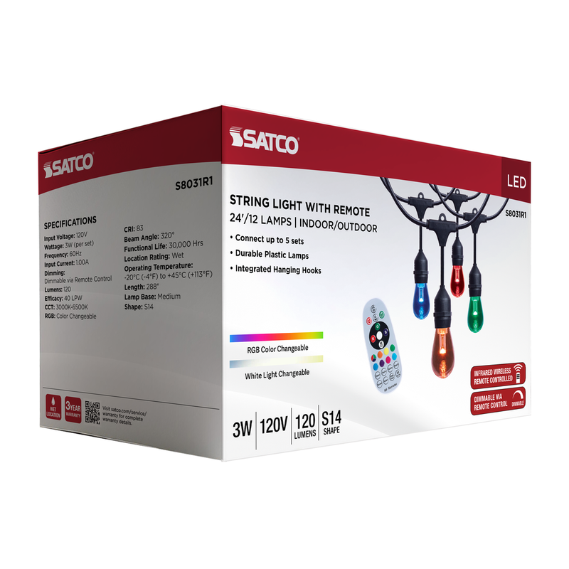 Satco LED Indoor/Outdoor String Lights with Remote Control