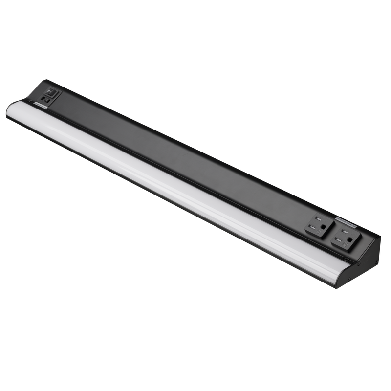 American Lighting 24 Inch 15 Watt Under Cabinet LED Light With Receptacles 2700/3000/3500/4000/5000K Selectable Black 